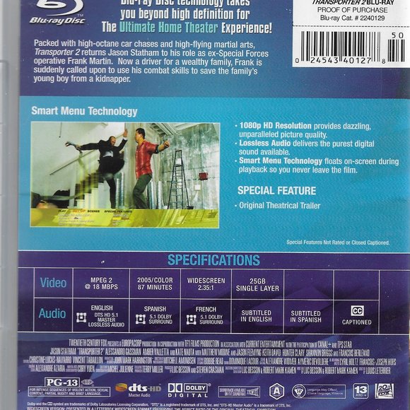 Transporter 2 (Blu-ray Disc, 2009) Jason Statham Full of Adrenaline! MINT - Picture 2 of 2